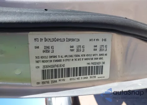 2007 Dodge Charger z USA, uszkodzony, nr VIN 2B3KA43G07H618142